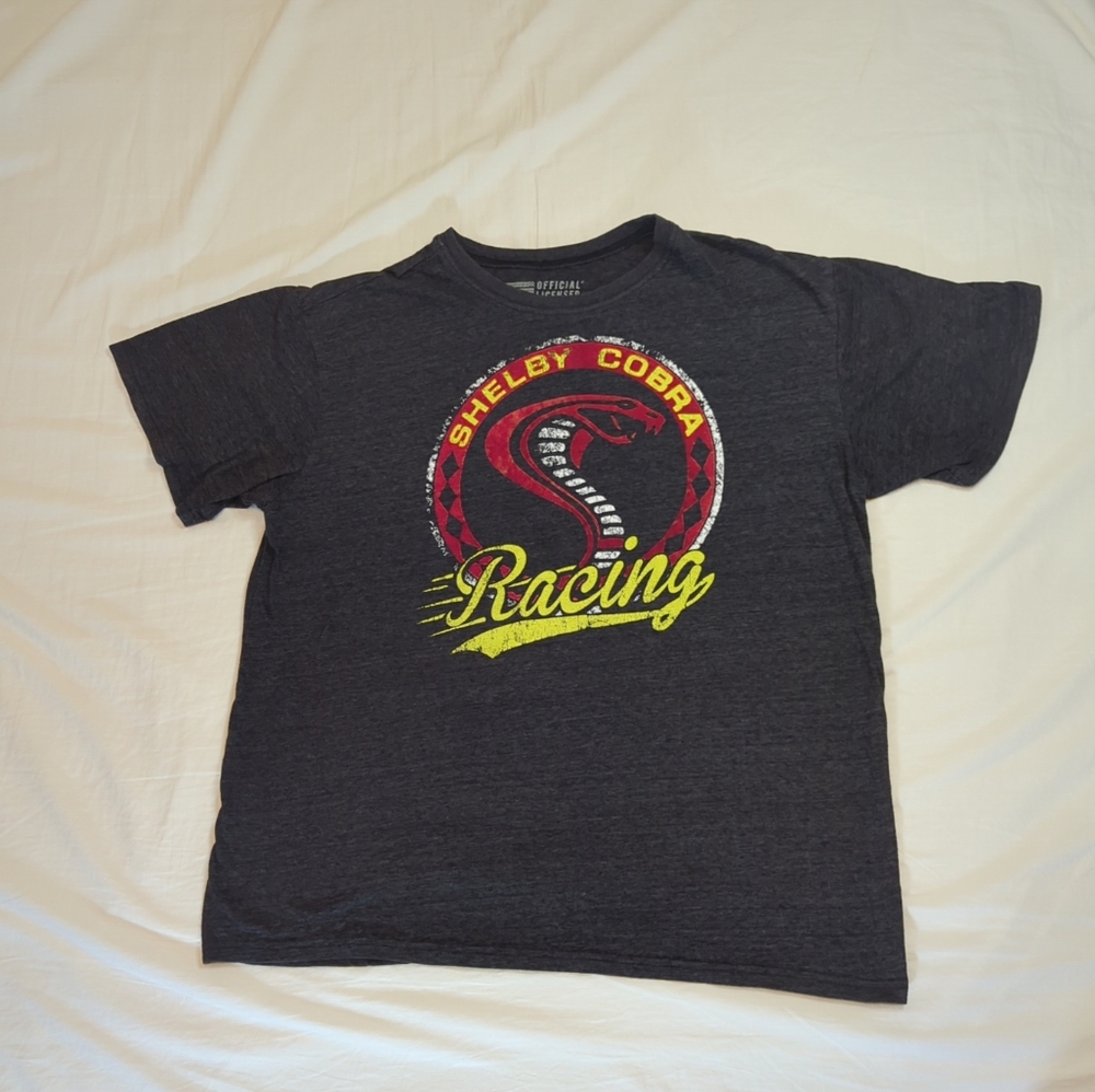 Shelby Cobra Racing Shirt Mens X-Large Short Sleeve SpellOut Velour Logo Gray